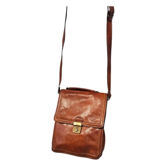 Vintage 60's Leather Cognac Brown Crossbody Bag Messenger Shoulder Purse - Picture 5 of 16